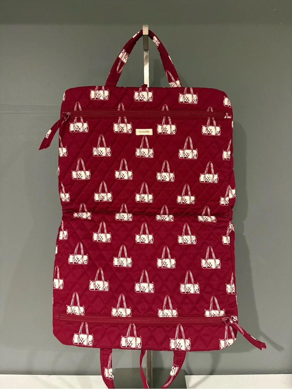 Vera Bradley Maroon Quilted Laptop Bag with White Purse Print